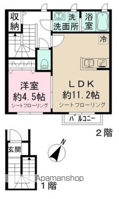 メゾン　ド　シャ　ブラン[1LDK/45.54m2]の間取図