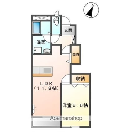 カーサ　フェリーチェ[1LDK/44.63m2]の間取図