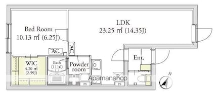 カーサフェリーチェ自由が丘[1LDK/46.77m2]の間取図