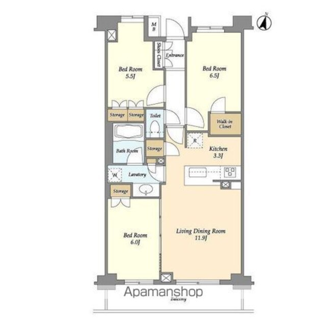 ＢＬＥＳＳ中野弥生町[3LDK/71.87m2]の間取図