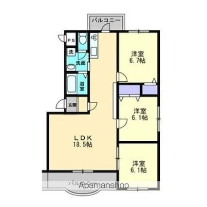 ボヌールレジデンス　Ａ棟[3LDK/75.58m2]の間取図