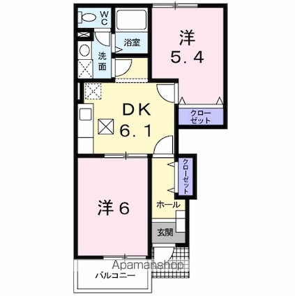クレディ[2DK/42.77m2]の間取図