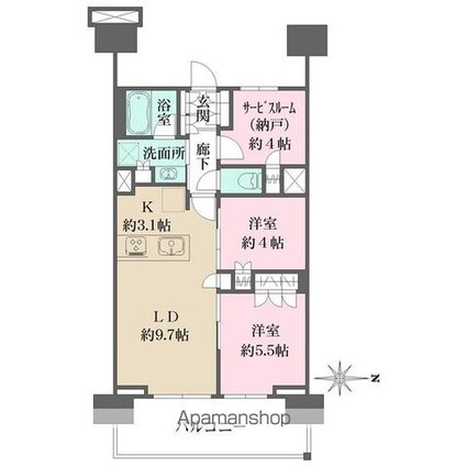 ザ・パークハウス亀戸九丁目[2SLDK/58.2m2]の間取図