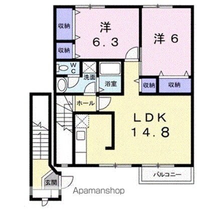 プリムヴェール　Ｂ[2LDK/64.97m2]の間取図