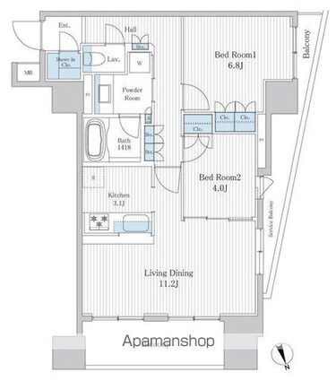 クオリア千代田御茶ノ水[2LDK/61.08m2]の間取図