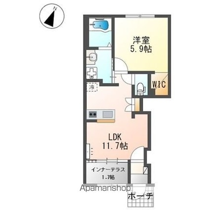 ラピスラズリ[1LDK/43.24m2]の間取図