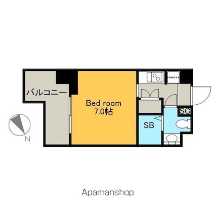 レジディア市谷薬王寺[1K/19.64m2]の間取図