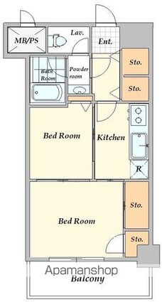 新宿御苑ダイカンプラザ[2K/34.42m2]の間取図