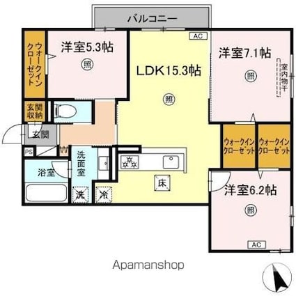 Ｏｎｅ　ｗｉｄｅ　祇園[3LDK/78.05m2]の間取図