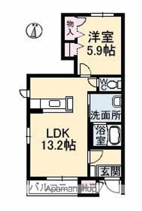 シャーメゾン神辺　Ｂ棟[1LDK/46.45m2]の間取図