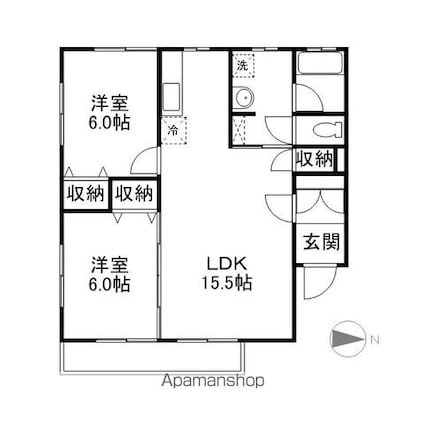 レジデンス月山　Ｂ棟[2LDK/60.42m2]の間取図