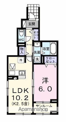 エール　アン[1LDK/44.98m2]の間取図