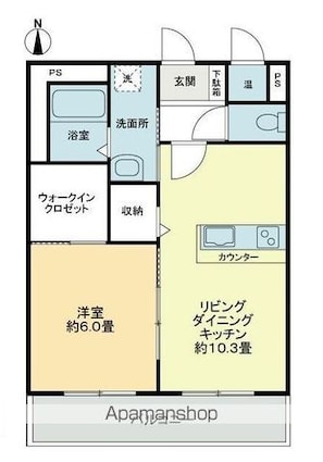 フォブール栗林南Ｂ[1LDK/41.54m2]の間取図