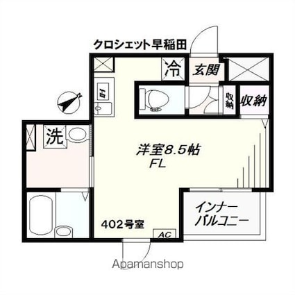 クロシェット早稲田[1R/27.41m2]の間取図