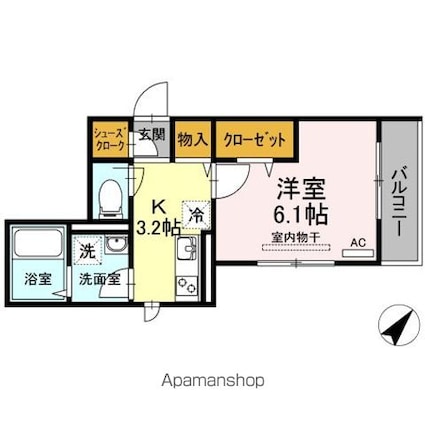 ＧｒａｃｅーＴ[1K/26.59m2]の間取図