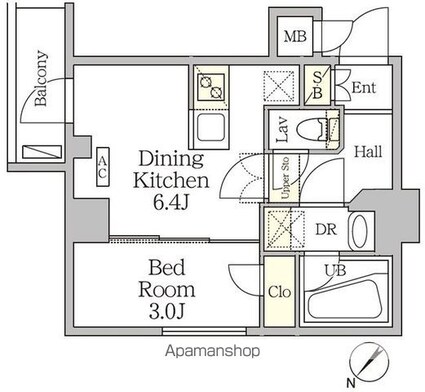 アジールコート池尻大橋[1DK/25.2m2]の間取図