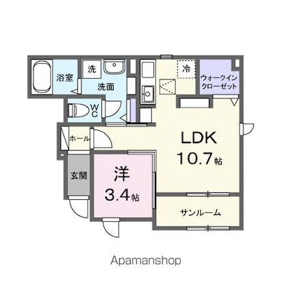 カーサフィオーレ一番館[1LDK/40.43m2]の間取図