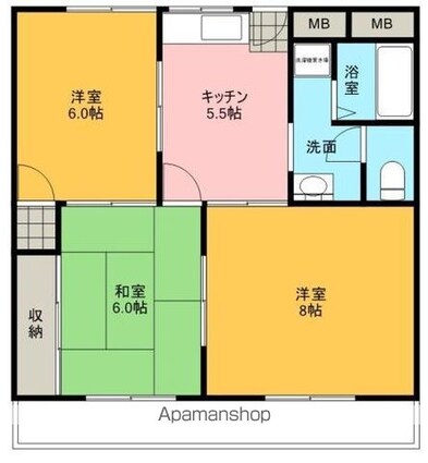 ヴェルディＨＡＬ[3K/58.55m2]の間取図