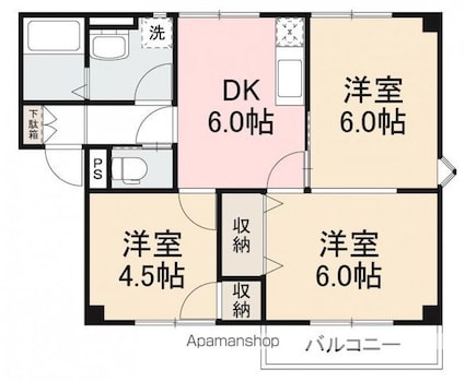 グリーンアレイ２６　Ｄ・Ｅ[3DK/50.1m2]の間取図