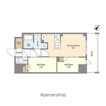 Ａｕｇｕｓｔａ　Ｒｅｓｉｄｅｎｃｅ　新小岩[2DK/36.05m2]の間取図