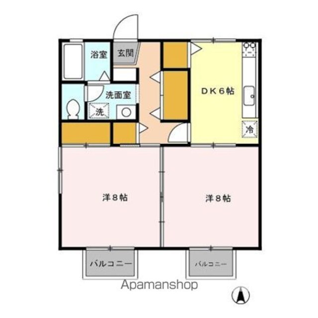 カーサ　アピオ　Ｂ[2DK/53.65m2]の間取図