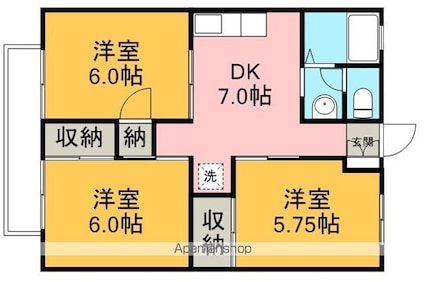 グリーンヒル新宿[3DK/52.8m2]の間取図