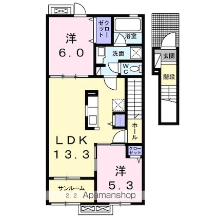 長野県駒ヶ根市赤穂[2LDK/62.29m2]の間取図
