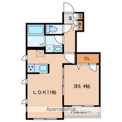 バルミーフラット成城[1LDK/42.44m2]の間取図