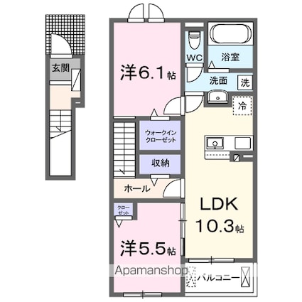 滋賀県湖南市下田[2LDK/56.12m2]の間取図