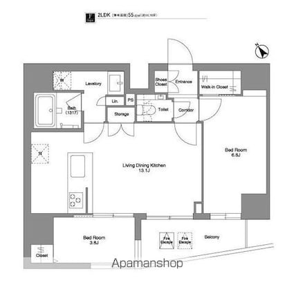 ＢＰＲレジデンス田端[2LDK/55.42m2]の間取図