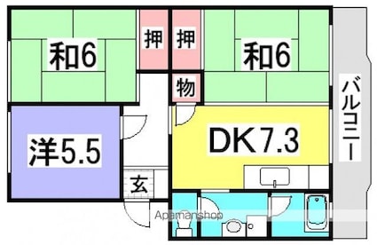 広島県広島市佐伯区皆賀４丁目[2LDK/58.89m2]の間取図