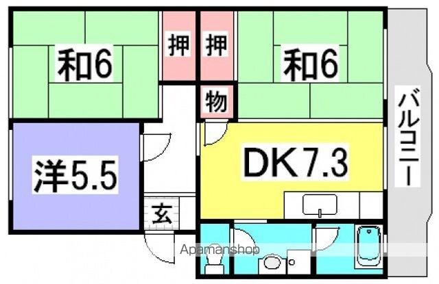 広島県広島市佐伯区皆賀４丁目[2LDK/58.89m2]の間取図