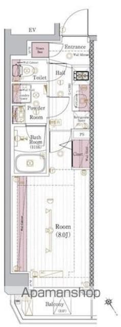 ブライズ清澄白河ＤＵＥ[1K/25.44m2]の間取図