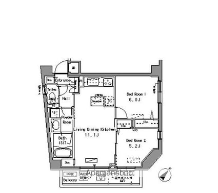 パークアクシス板橋[2LDK/50.84m2]の間取図