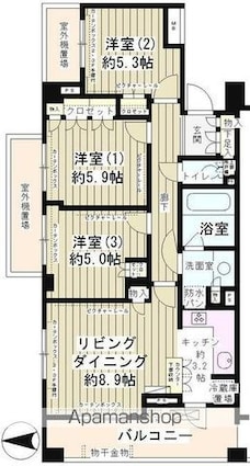 クラッサ成城[3LDK/65.54m2]の間取図