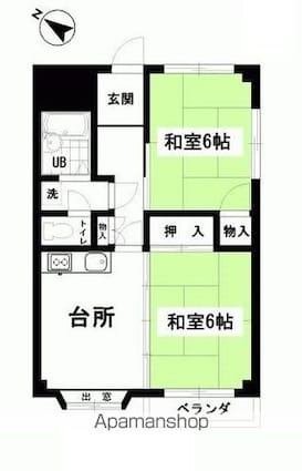 サンハイツみまや[2DK/43.38m2]の間取図
