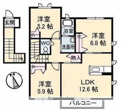 香川県高松市寺井町[3LDK/73.96m2]の間取図