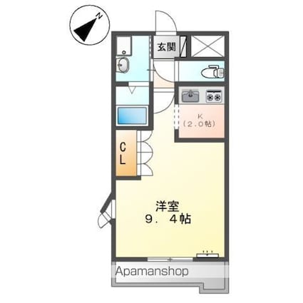 アウラ山手[1K/30m2]の間取図