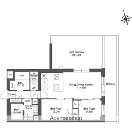 ルーウェ東大泉[2LDK/62.04m2]の間取図
