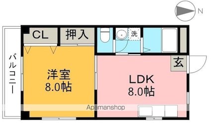 鶴コーポⅡ[1LDK/37m2]の間取図