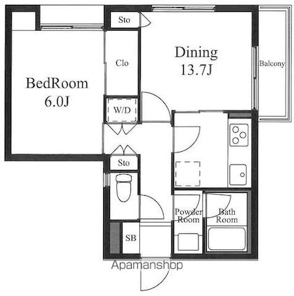 渋谷本町マンション[1LDK/37.48m2]の間取図