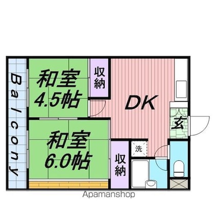 プラザ北小金[2DK/42.7m2]の間取図