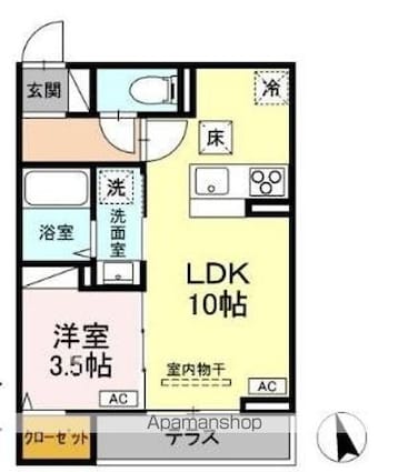 ＤーＰＲＥＣＩＯＵＳ小金井本町[1LDK/33.58m2]の間取図