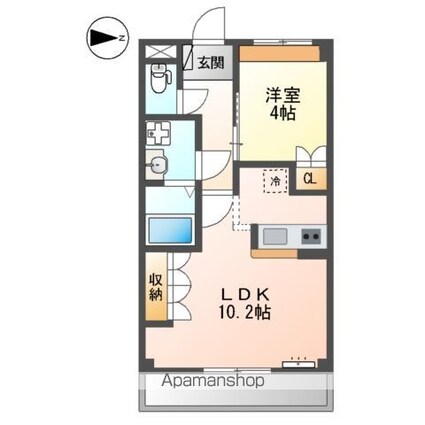 プラウディア天神[1LDK/33.05m2]の間取図