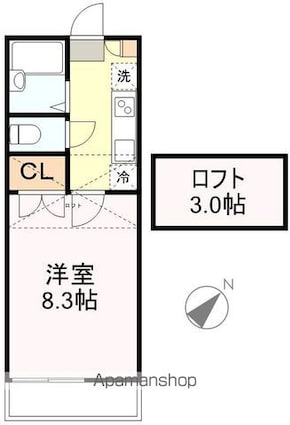 プリンスコート弥生町Ａ[1K/26m2]の間取図