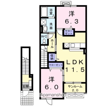 サンハイム　Ｂ[2LDK/60.95m2]の間取図
