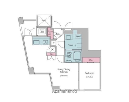 レジディアタワー乃木坂[1LDK/41.45m2]の間取図