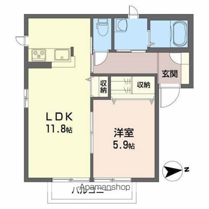 カンナ[1LDK/43.7m2]の間取図