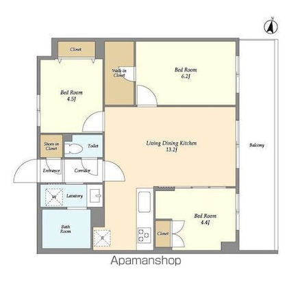 メゾンドオンディーヌ[3LDK/62.15m2]の間取図