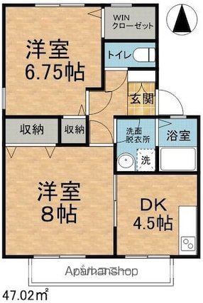 クレール南浅間[2K/47.02m2]の間取図